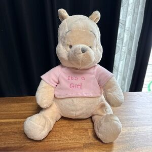 Disney RARE Winnie The Pooh Bear “It’s a Girl” Plush Stuffed Animal Pink Shirt